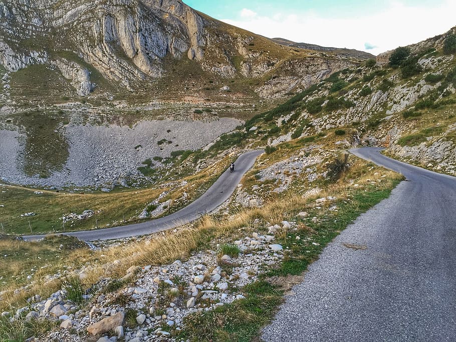 Road, Mountain, Motorcycle, Alone, outlook, nature, landscape HD wallpaper