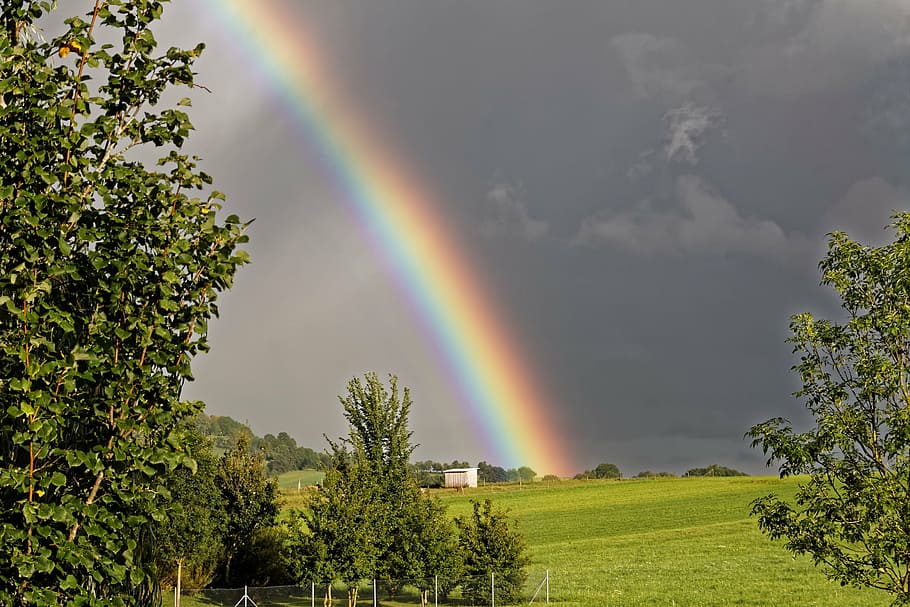 rainbow, sky, clouds, mood, nature, landscape, natural spectacle HD wallpaper