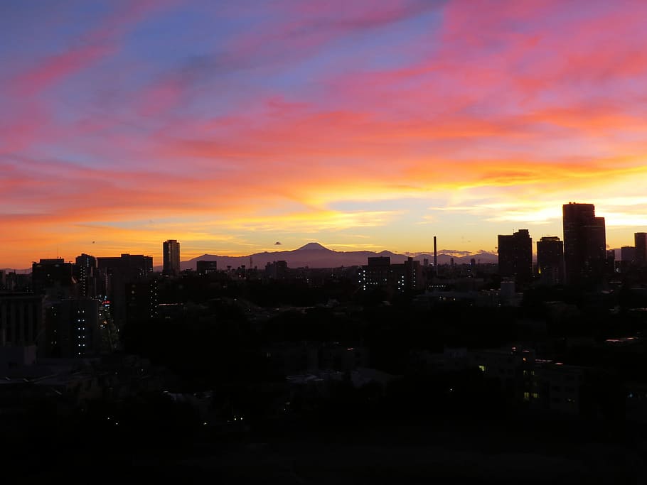 Sunset, Fuji, Clouds, Outdoors, sky, tranquil, weather, meteorology HD wallpaper