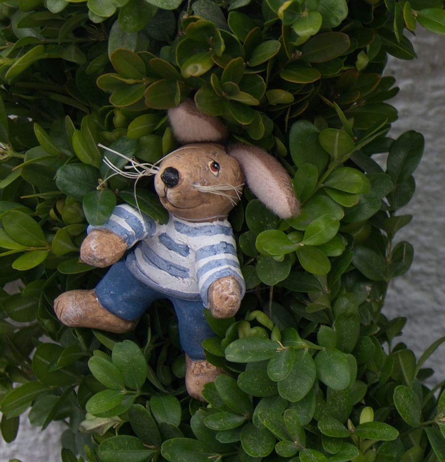 easter bunny, hare, leaf, plant part, representation, toy, green color HD wallpaper