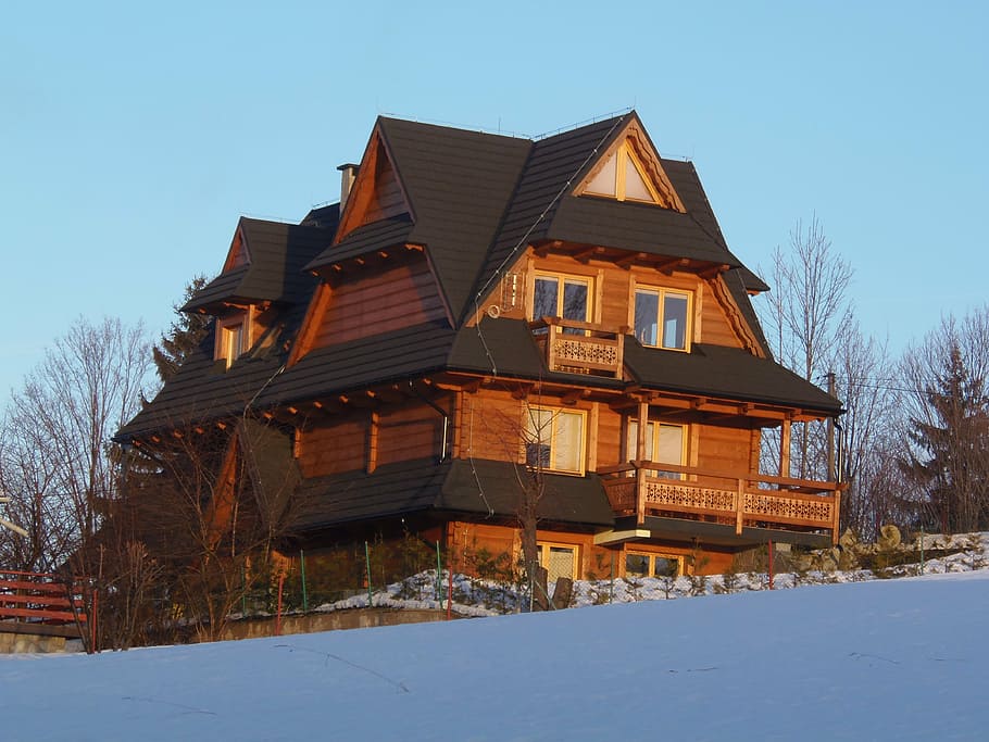 building, excursion, sunshine, rest, snow, cold temperature HD wallpaper
