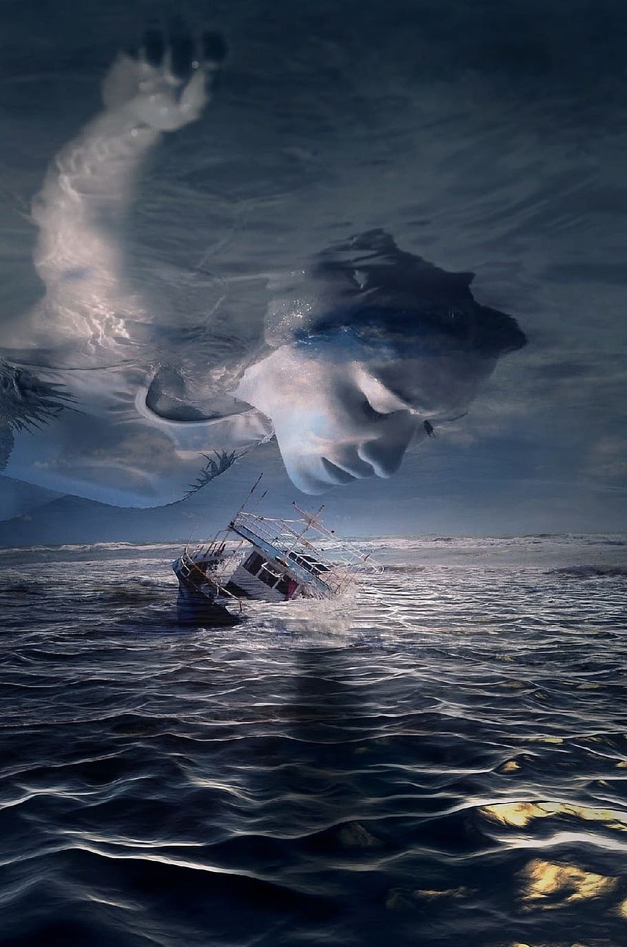 woman wearing scoop-neck top illustration above sinking boat on water digital wallpaper, HD wallpaper
