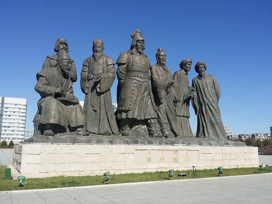 Inner Mongolia, Statue, jingkiseukan, genghis khan, male likeness, HD wallpaper