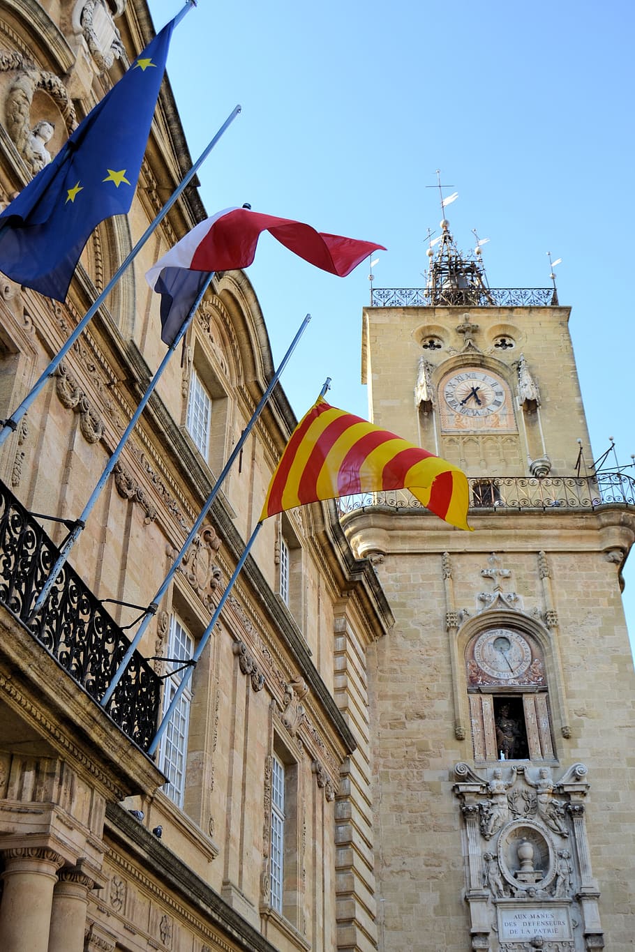 France, Aix-En-Provence, town hall, flags, south of france