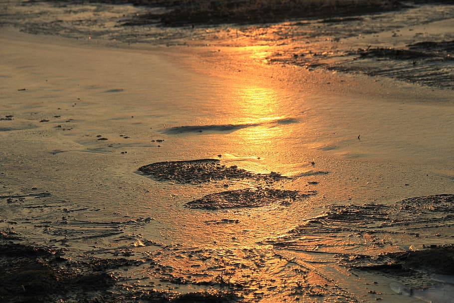 ice, dawn, earth, light, cold, winter, water, sunset, land HD wallpaper