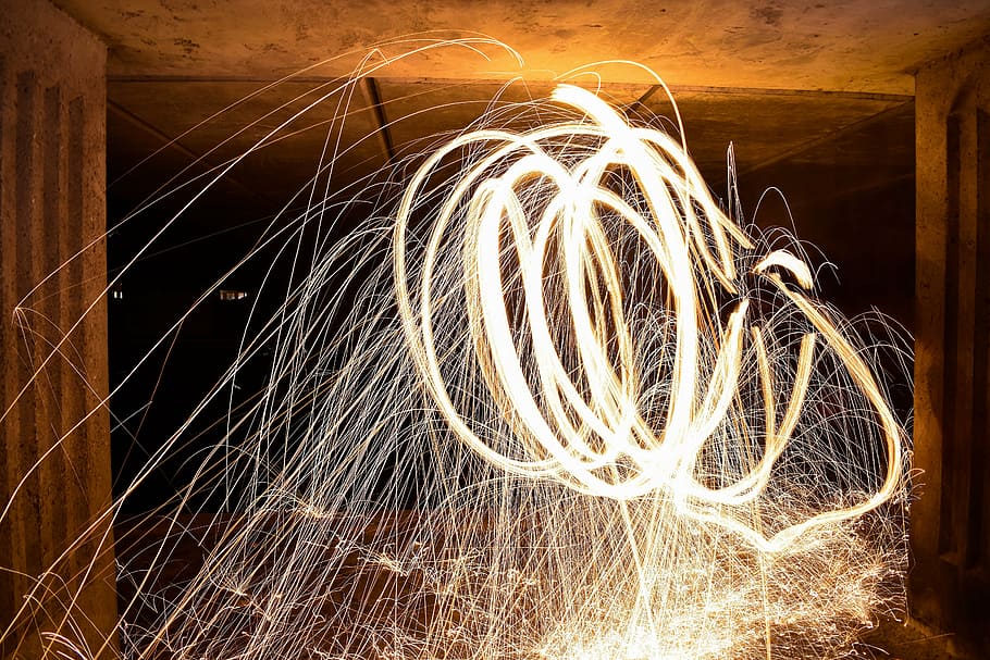 steel wool, light, circle, motion, spin, heat - Temperature HD wallpaper