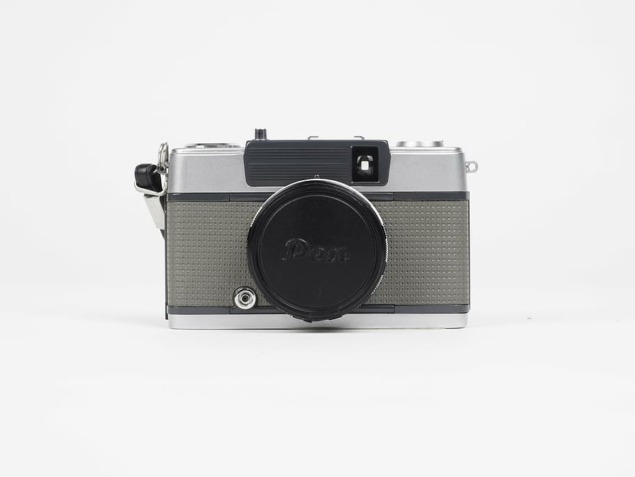gray and black camera, pen, technology, vintage, white, equipment HD wallpaper