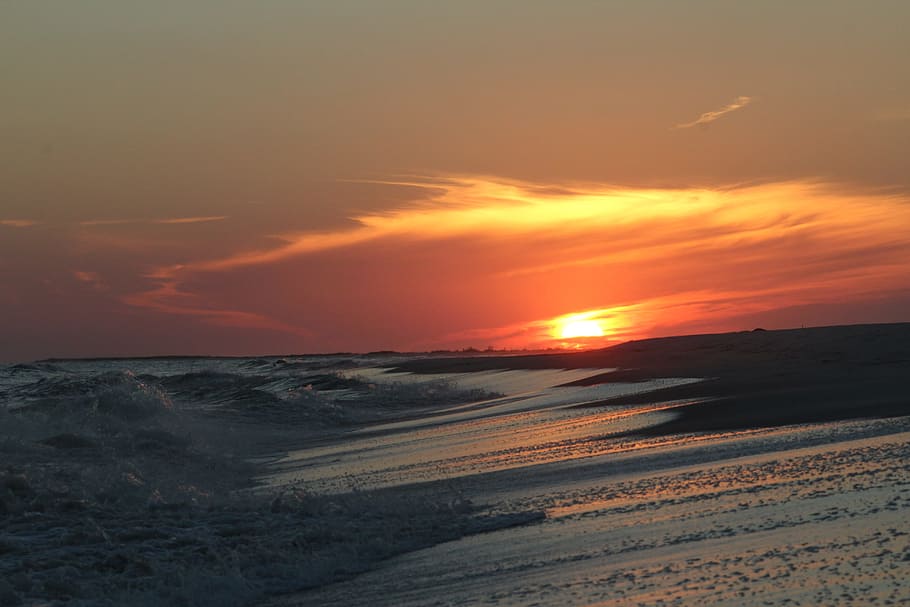 sunset, beach, ocean, sea, sky, water, scenics - nature, beauty in nature HD wallpaper