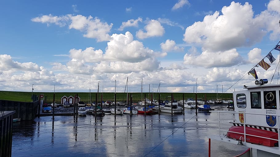 port, clouds, sea, transportation, cloud - sky, water, mode of transportation HD wallpaper