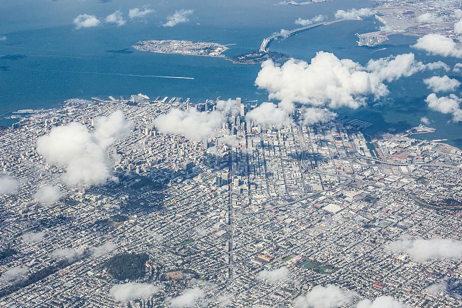 Aerial View of San Francisco Bay Area, California, bird's eye