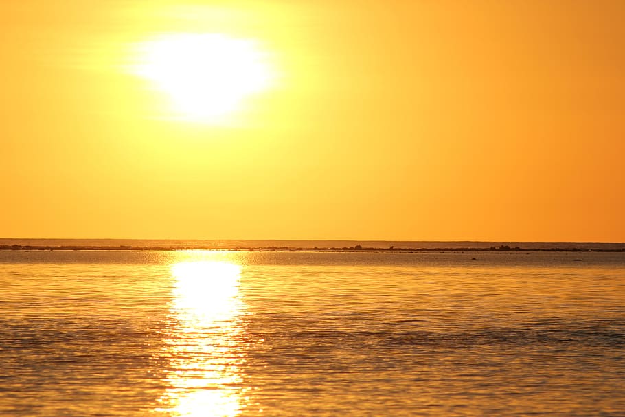 sun, sunset, reflection, sea, water, sky, beauty in nature HD wallpaper