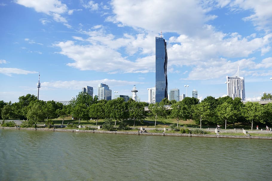 building near body of water, Vienna, Austria, Architecture HD wallpaper