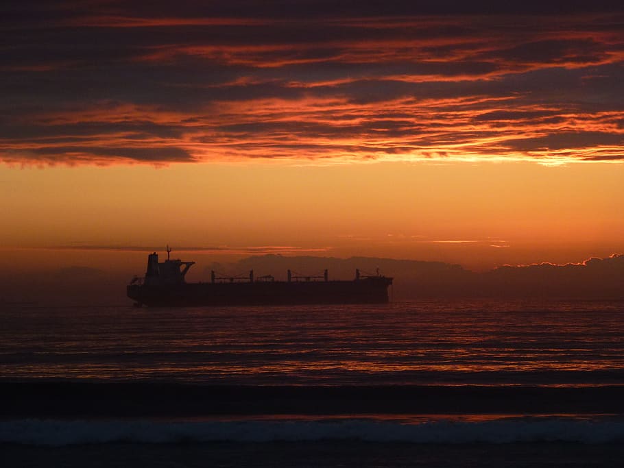 sunset, clouds, sky, evening, sea, nautical vessel, transportation HD wallpaper
