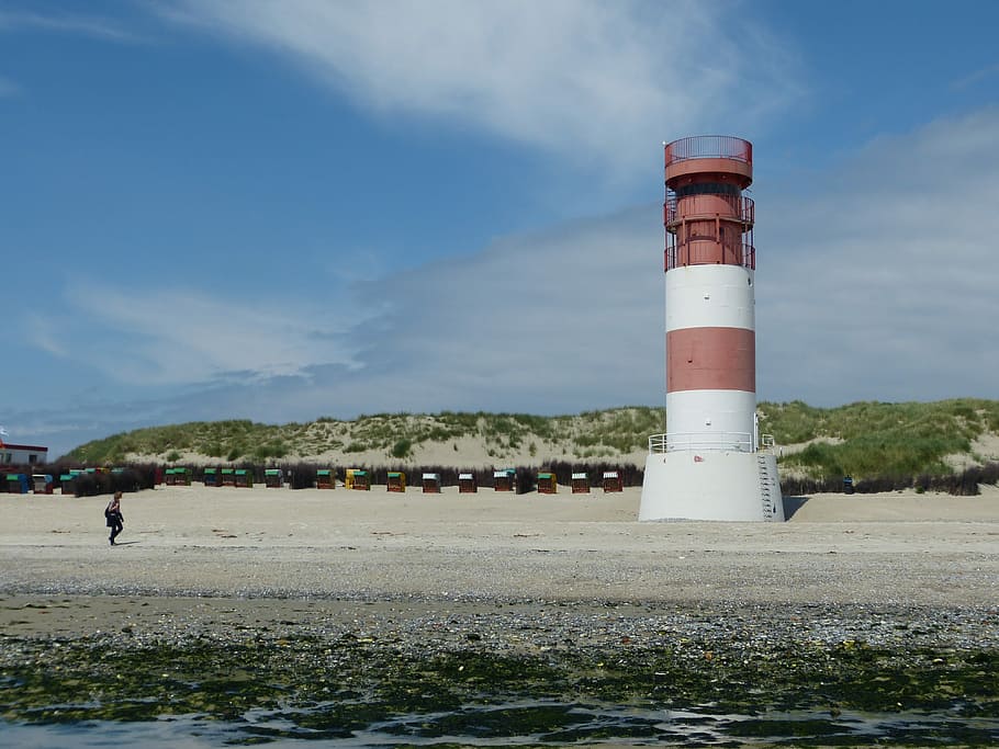 Lighthouse, Helgoland, Dune, Rest, Beach, holiday, sea, clouds HD wallpaper