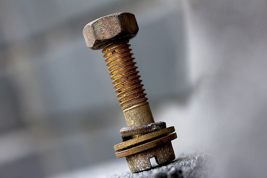 bolt, grey, concrete, macro, close, screw, nut, thread, fasteners HD wallpaper