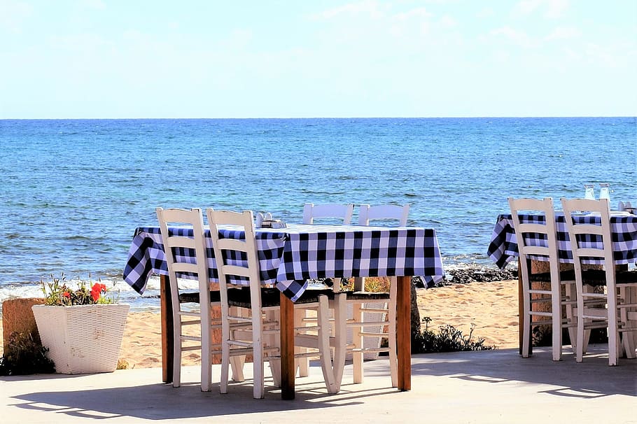 table, chairs, tavern, taverna, greek, traditional, sea, seaside HD wallpaper