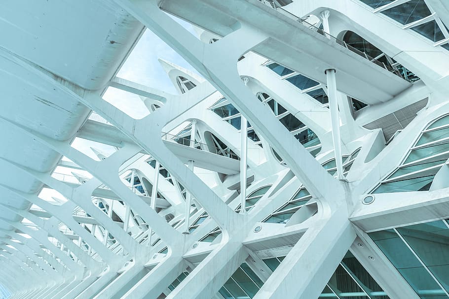 architectural photo of white metal beams, architectural photography of white structure HD wallpaper