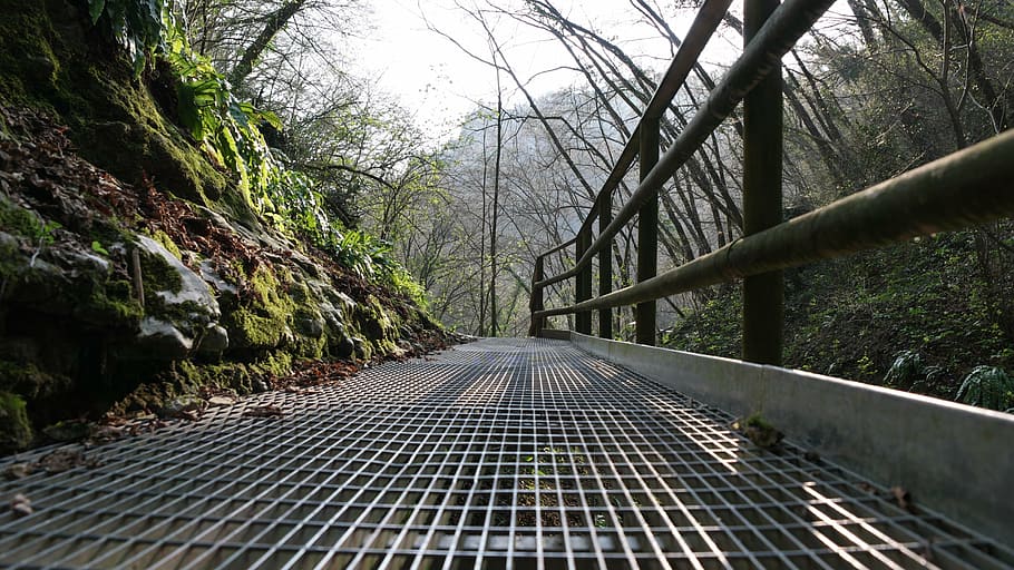 bridge, away, railing, metal, transition, grid, sure, go, hiking HD wallpaper