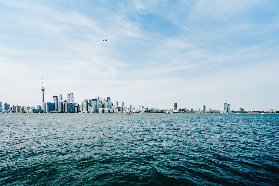 CN tower cityscape, landscape photo of buildings, sea, ocean HD wallpaper