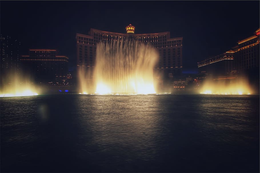 MGM Grand Hotel, Las Vegas, bellagio, casino, fountain, water, HD wallpaper