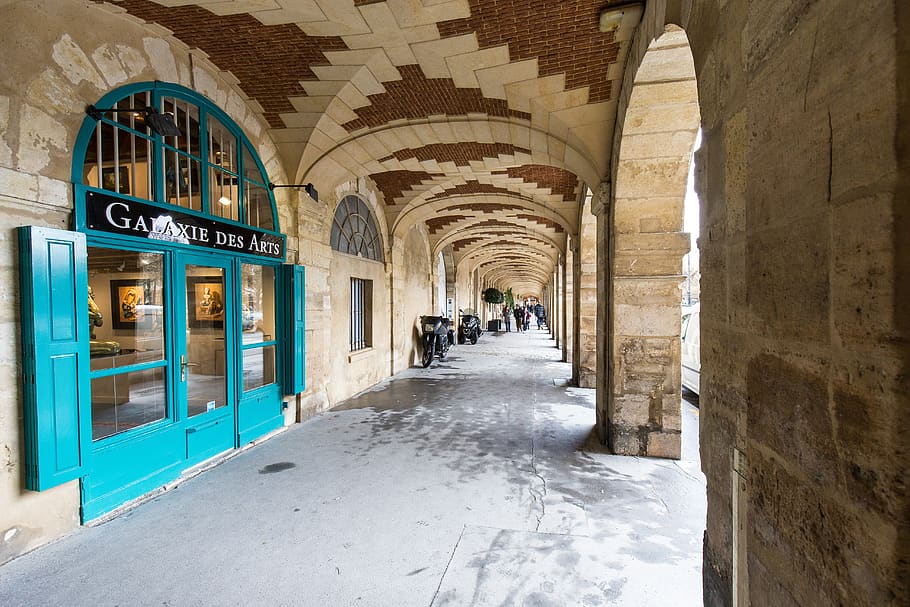 corridor, place, blue, architecture, built structure, arcade HD wallpaper