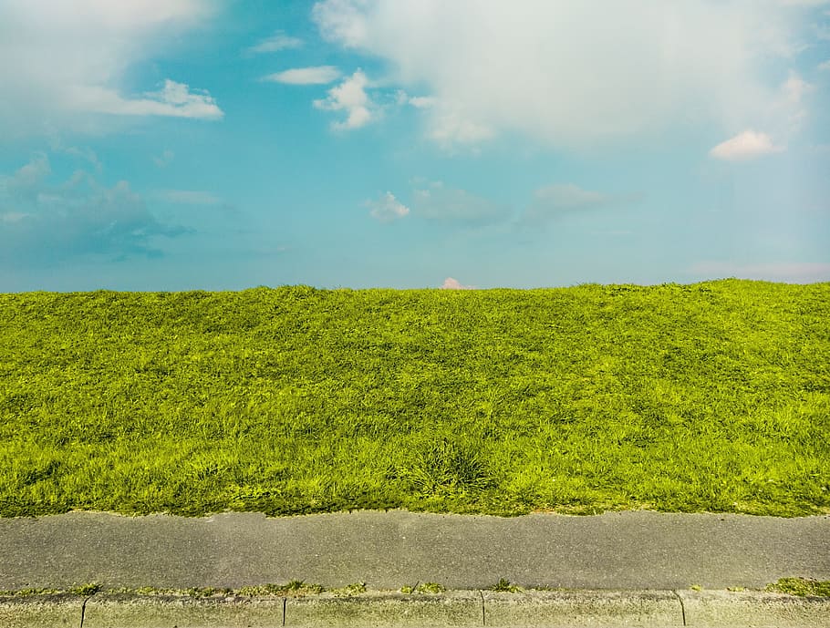sky, texture, green, meadow, hill, road, clouds, asset, green color HD wallpaper