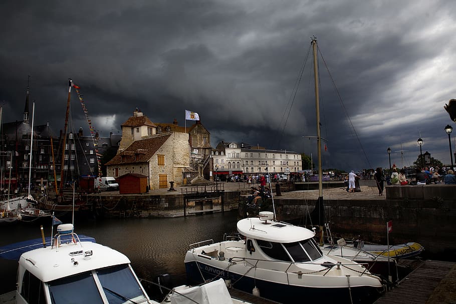 Honfleur, Port, Normandy, storm, nautical vessel, cloud - sky HD wallpaper