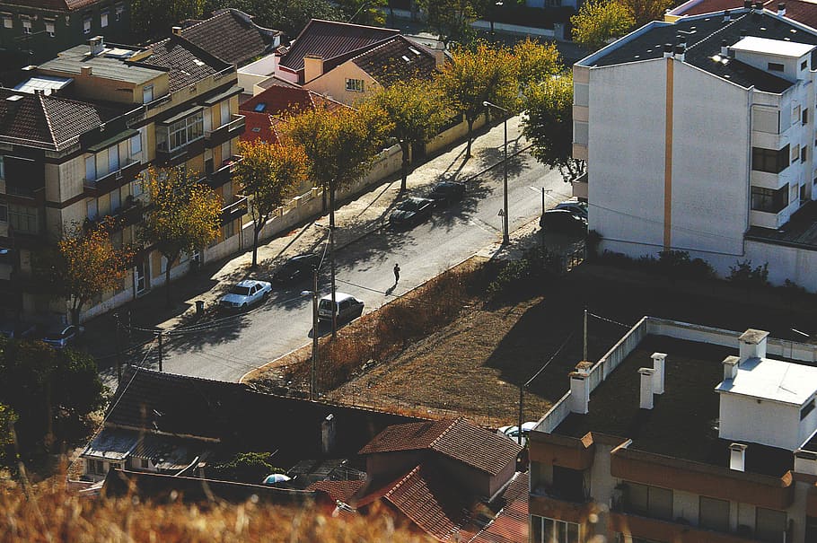 aerial photography of white and brown houses, birds eye photography of building structure HD wallpaper
