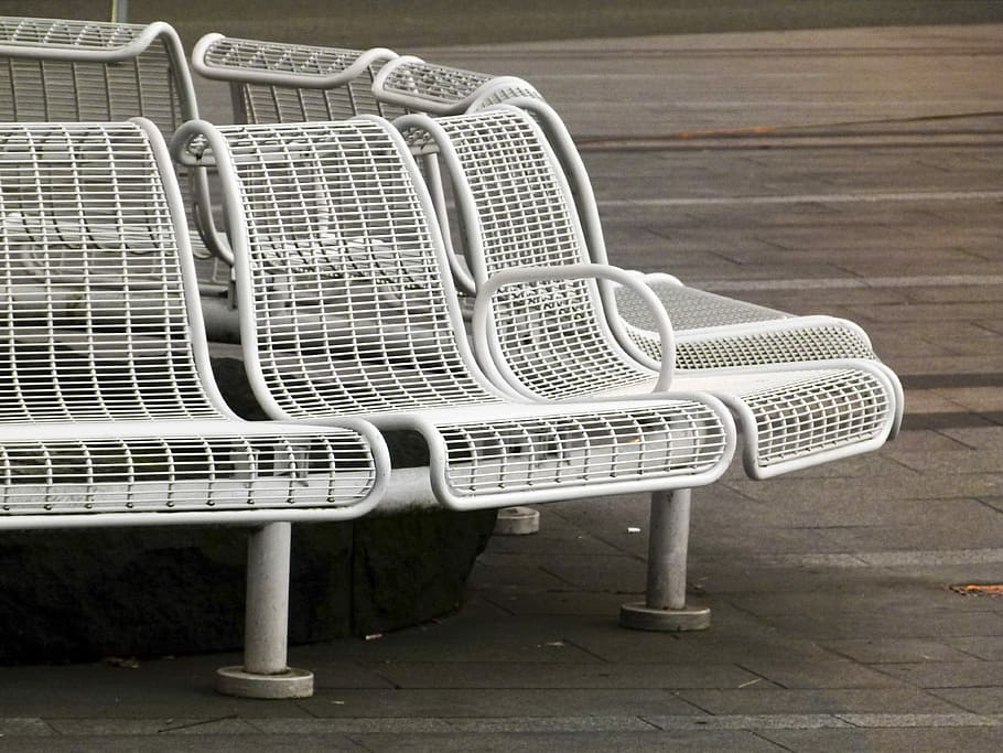 White, Metal, Bench, Rest Area, resting, resting place, no people HD wallpaper