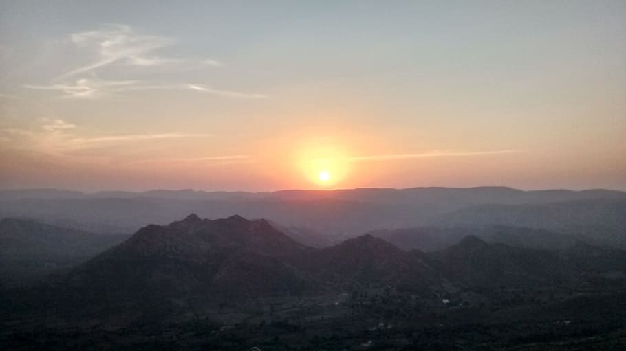 sunset, horizon, sky, environment, landscape, mountain, scenics - nature HD wallpaper