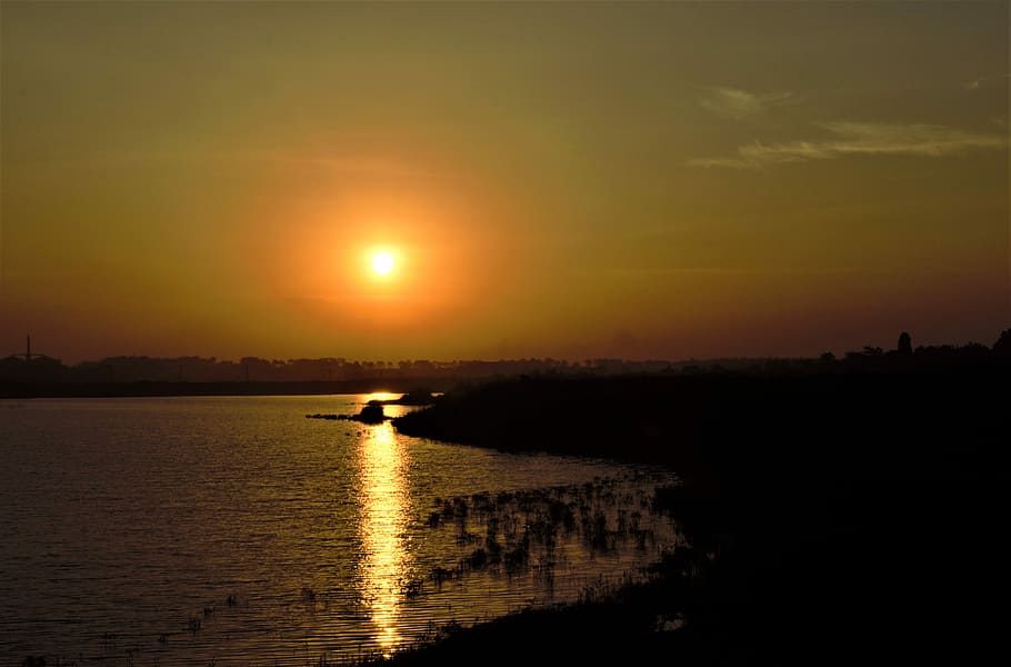 Wave, Sun, Sunset, Coast, the sun, sky, scenery, natural, travel HD wallpaper