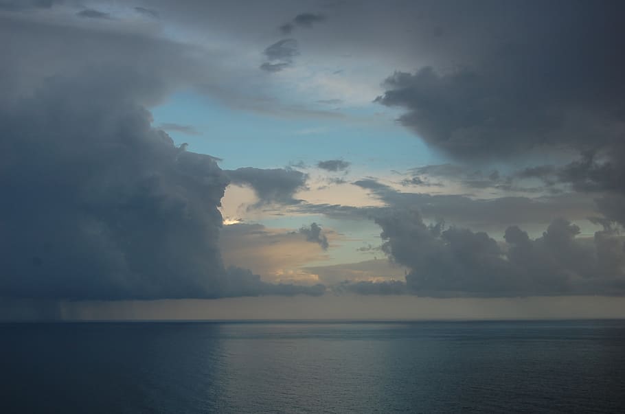 sea, sky, grey clouds, cloud - sky, water, beauty in nature HD wallpaper