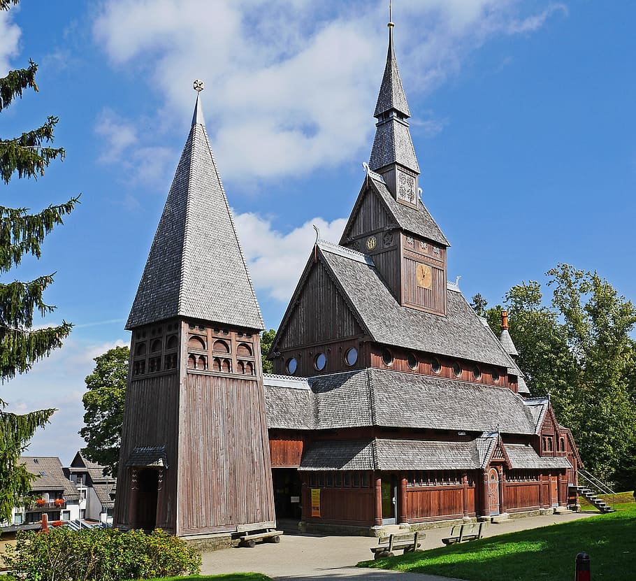 Stave Church, Goslar-Hahnenklee, west side, resin, oberharz, timber construction, HD wallpaper