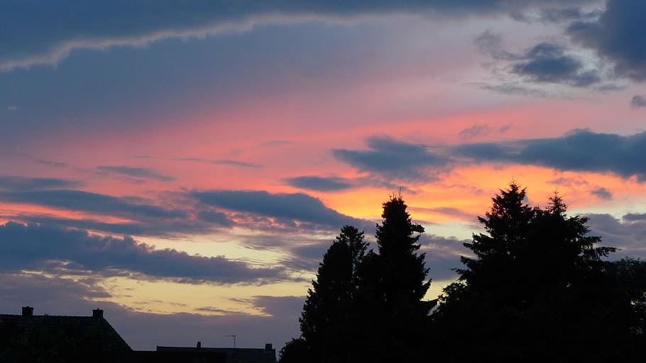 evening, sky, clouds, color, shadow, afterglow, mood, red, sunset HD wallpaper