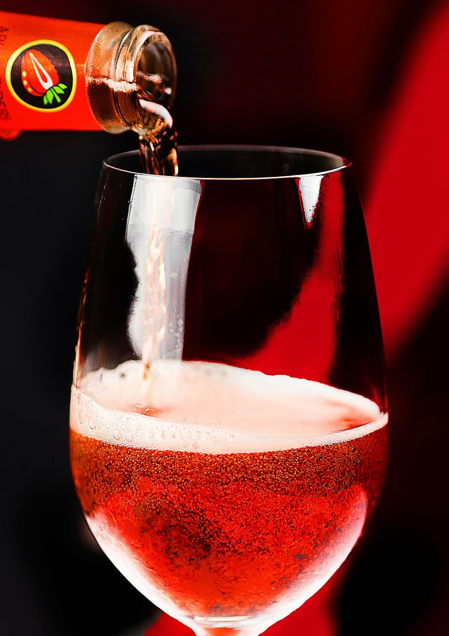 bottle pouring wine in wine glass, red, liquid, clear, drink HD wallpaper