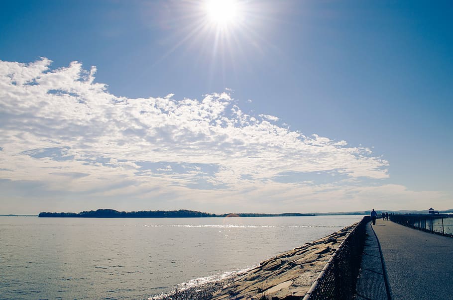 clouds, ocean, outdoors, pier, sea, seascape, seashore, sky HD wallpaper