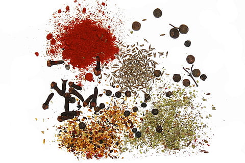 variety of spices, caraway, seeds, cumin, pepper, cloves, white background HD wallpaper