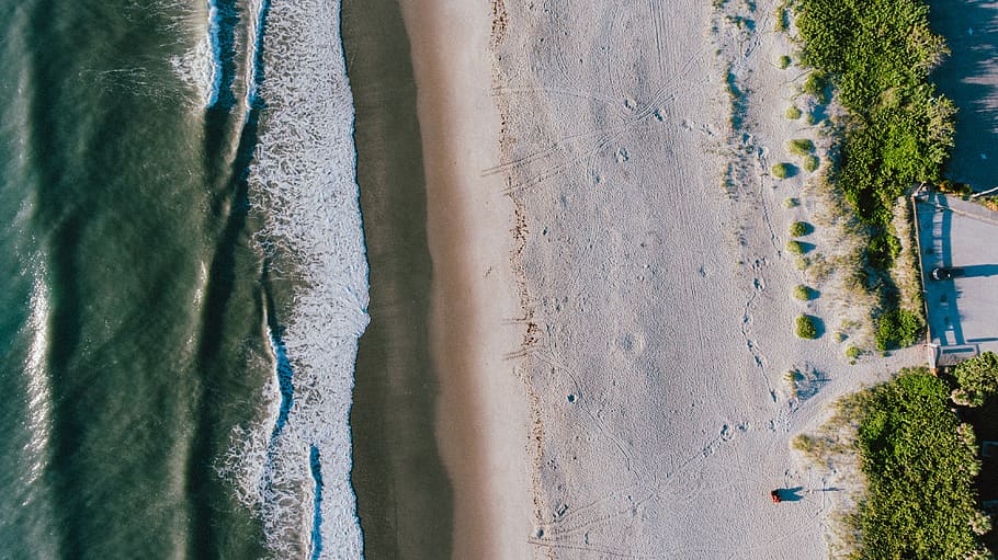 beach shore, untitled, coast, ocean, sea, waves, outdoor, birdseye HD wallpaper