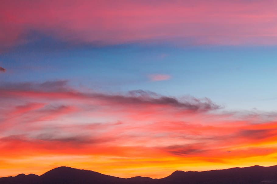 silhouette of mountain under cloudy blue sky photo taken during sunset, silhouette of mountain at golden hour HD wallpaper
