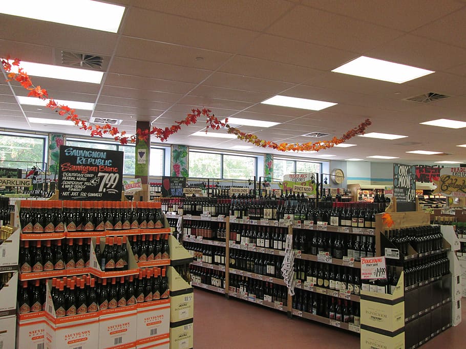 bottle lot on store, Wine, Grocery Store, Supermarket, retail, HD wallpaper