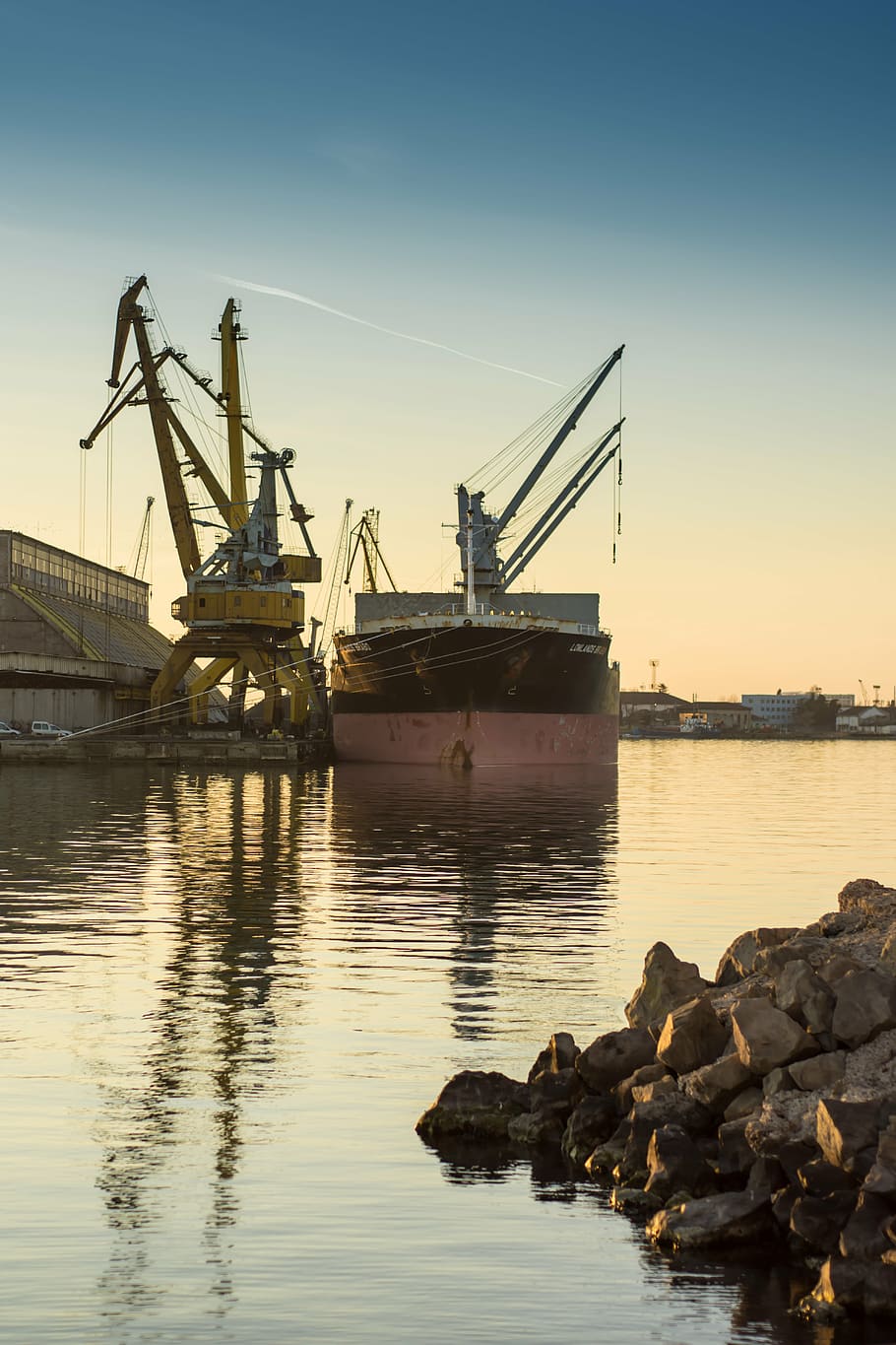 vessel, loading, port, bay, cargo, ship, container, freight HD wallpaper