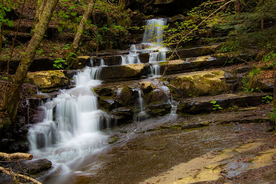 Water, Cascade, Nature, waterfall, motion, long exposure, blurred motion HD wallpaper