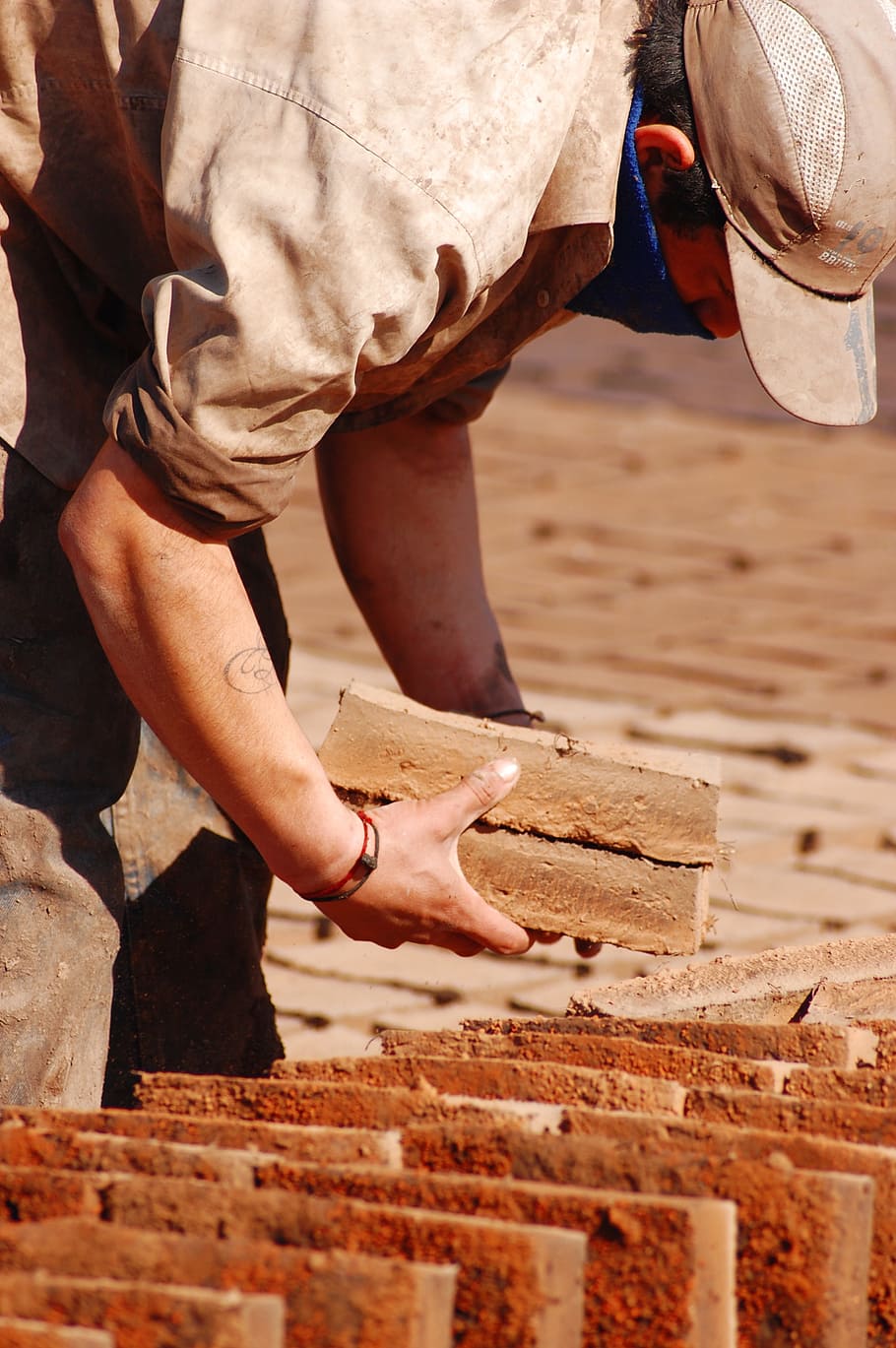 handmade bricks, drying bricks, construction, factory, material HD wallpaper