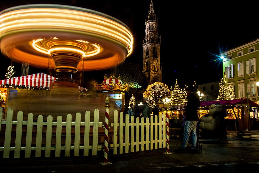 time lapsed photography of carousel during nighttime, Christmas Market