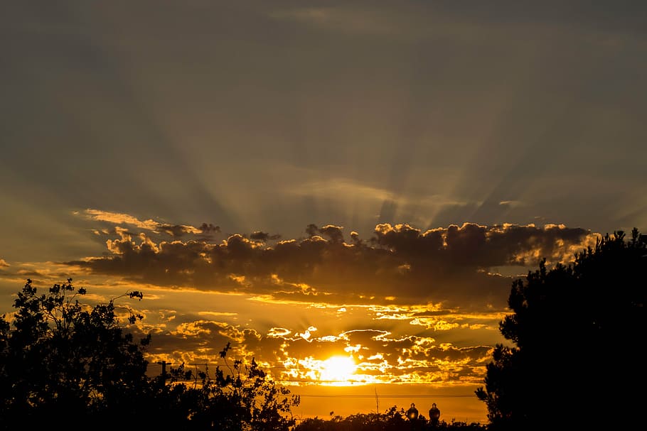sunset, the rays, sky, scenics - nature, beauty in nature, tranquil scene HD wallpaper