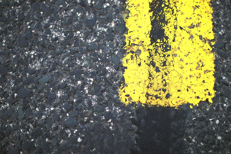 asphalt, road marking, yellow, no people, day, high angle view HD wallpaper