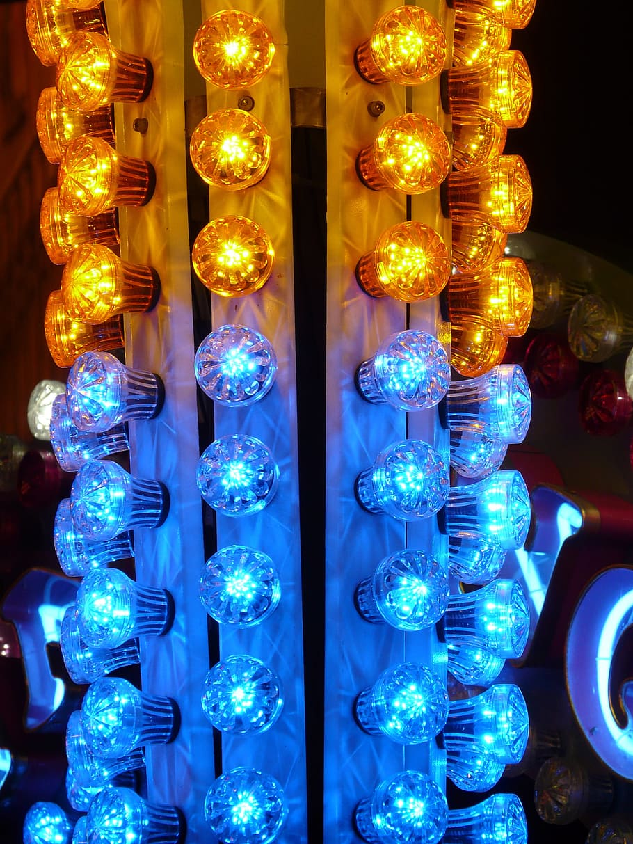 Light Bulbs, Lighting, Lights, lichterkette, colorful, orange, HD wallpaper