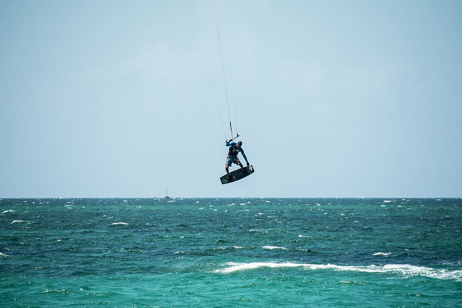 surfer, wave, wind, sea, caribbean, water sports, jump, fun HD wallpaper