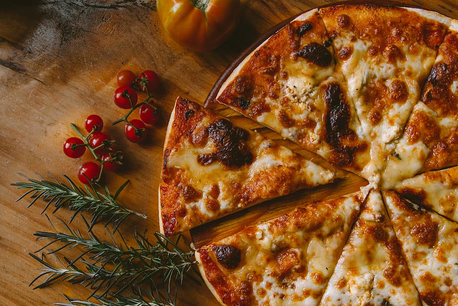 pizza with berries, sliced cheese pizza, food, rosemary, tomatoes