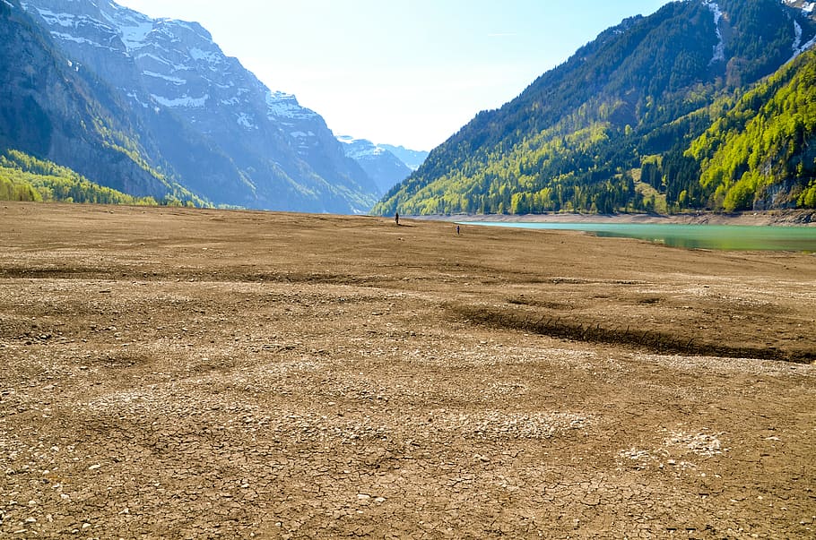 drought, lake klöntal, bergsee, alpine, glarus, massif, reservoir, HD wallpaper